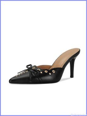 Women Pointed Toe Bow Mules Slip on Stiletto Heels Studded Dress Party Wedding